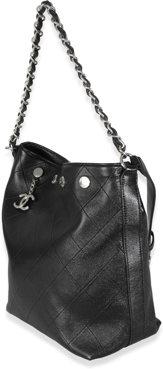 Chanel, Black Quilted Calfskin CC Large Button Bucket Bag, Black