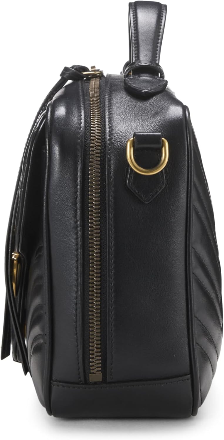 Gucci, Black Leather GG Marmont Top Handle Shoulder Bag Small, Black