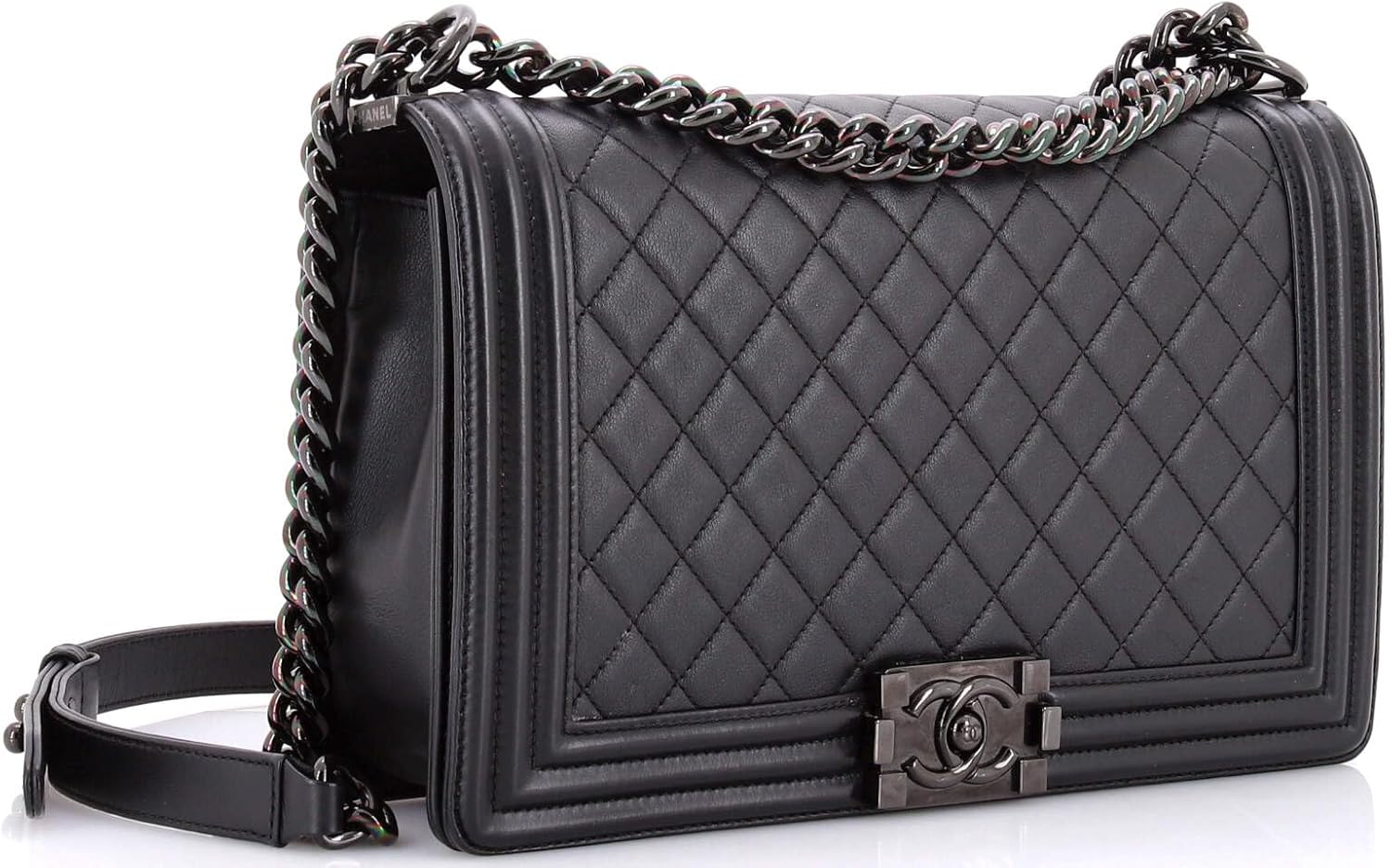 Chanel, So Black Boy Flap Bag Quilted Lambskin New Medium, Black