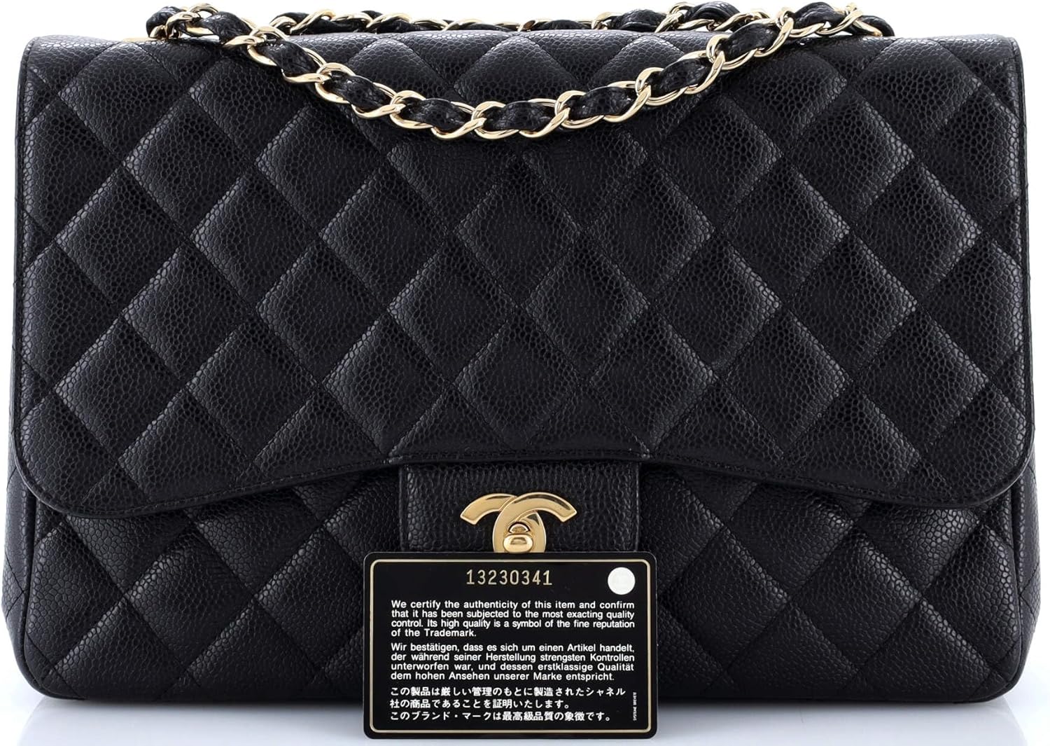 Chanel, Classic Single Flap Bag Quilted Caviar Jumbo, Black