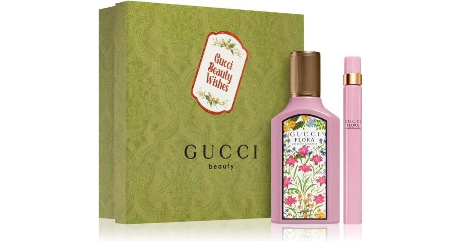 Gucci Flora Gorgeous Gardenia Gift Set for Women Eau de Parfum Spray 3.3 Ounce + Travel spray EDP 0.33 Oz