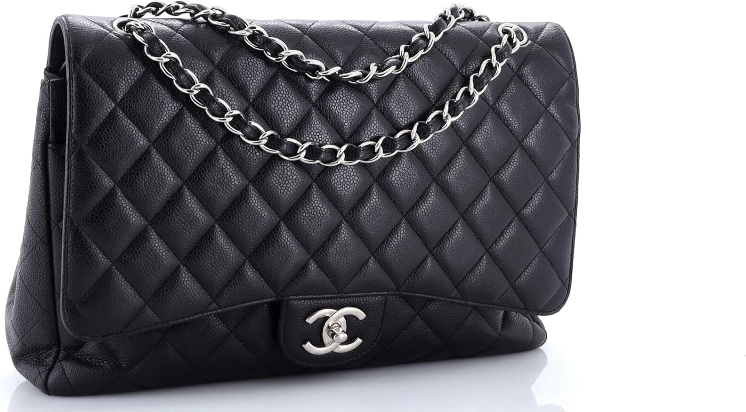 Chanel, Classic Double Flap Bag Quilted Caviar Maxi, Black