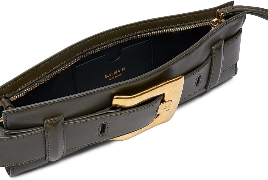 Balmain, Anthem Leather Buckle Clutch, Jungle