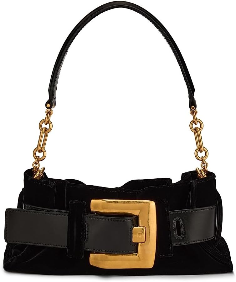 Balmain, Mini Anthem Velvet Shoulder Bag, Noir