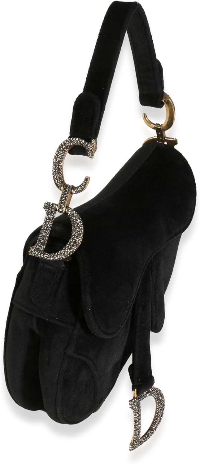 Dior, Black Velvet Crystal Mini Saddle Bag, Black