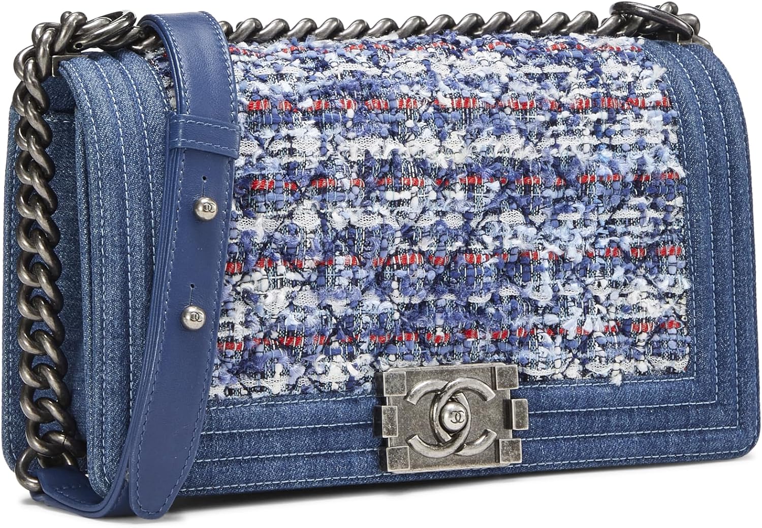 Chanel, Blue Denim & Bouclé Boy Bag Medium, Blue