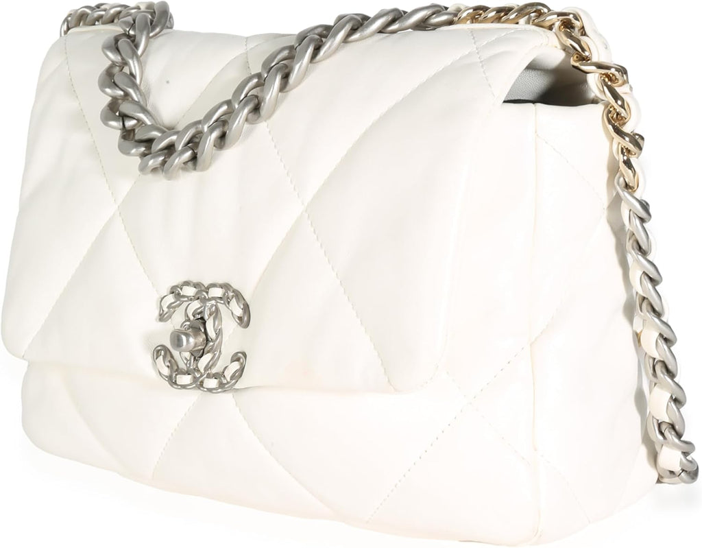 Chanel, White Quilted Lambskin Small 19 Flap Bag, White