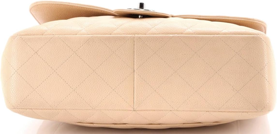 Chanel, Classic Single Flap Bag Quilted Caviar Jumbo, Neutral
