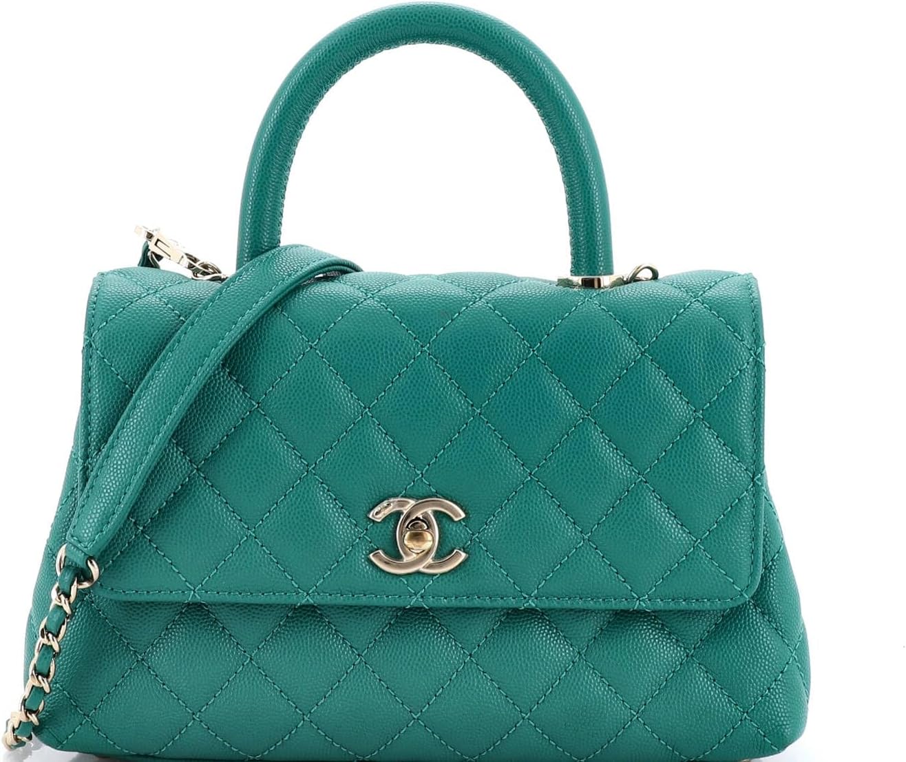 Chanel, Coco Top Handle Bag Quilted Caviar Mini, Green