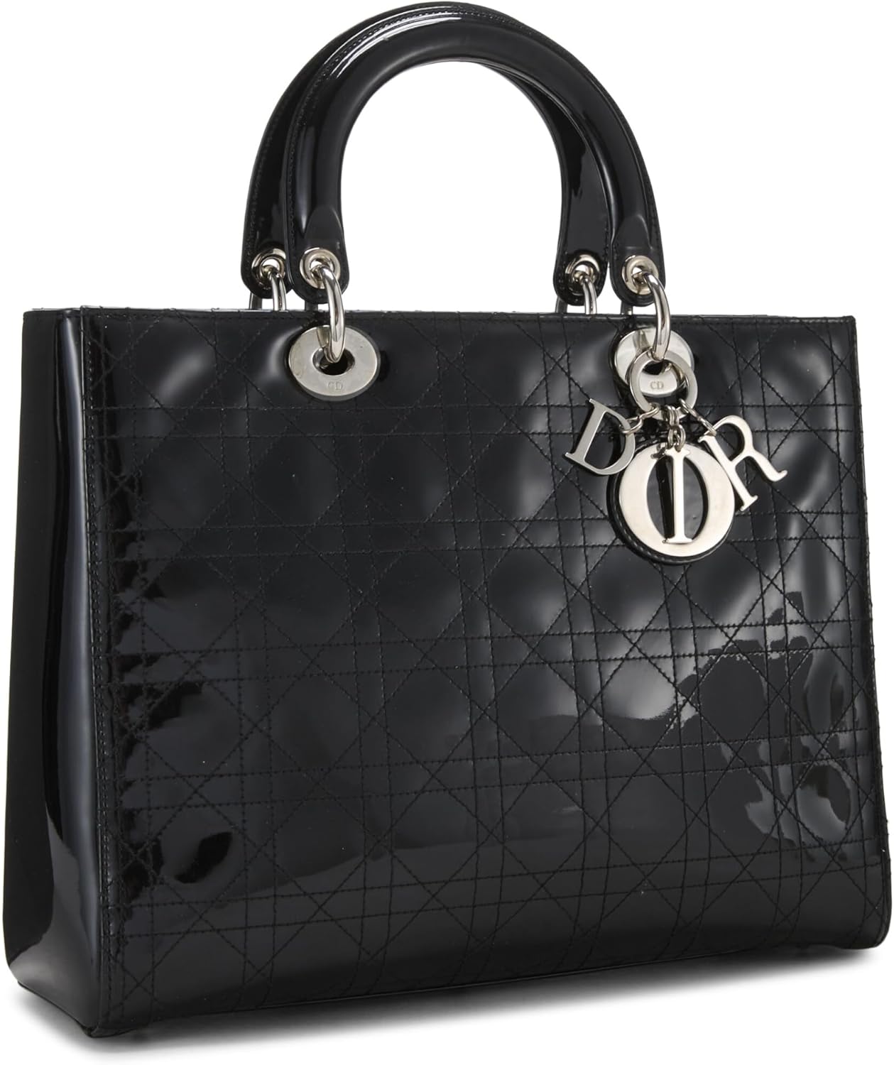 Christian Dior, Black Cannage Patent Leather Lady Dior Large, Black