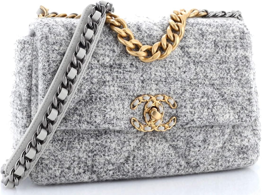 Chanel, 19 Flap Bag Quilted Tweed Medium, Gray