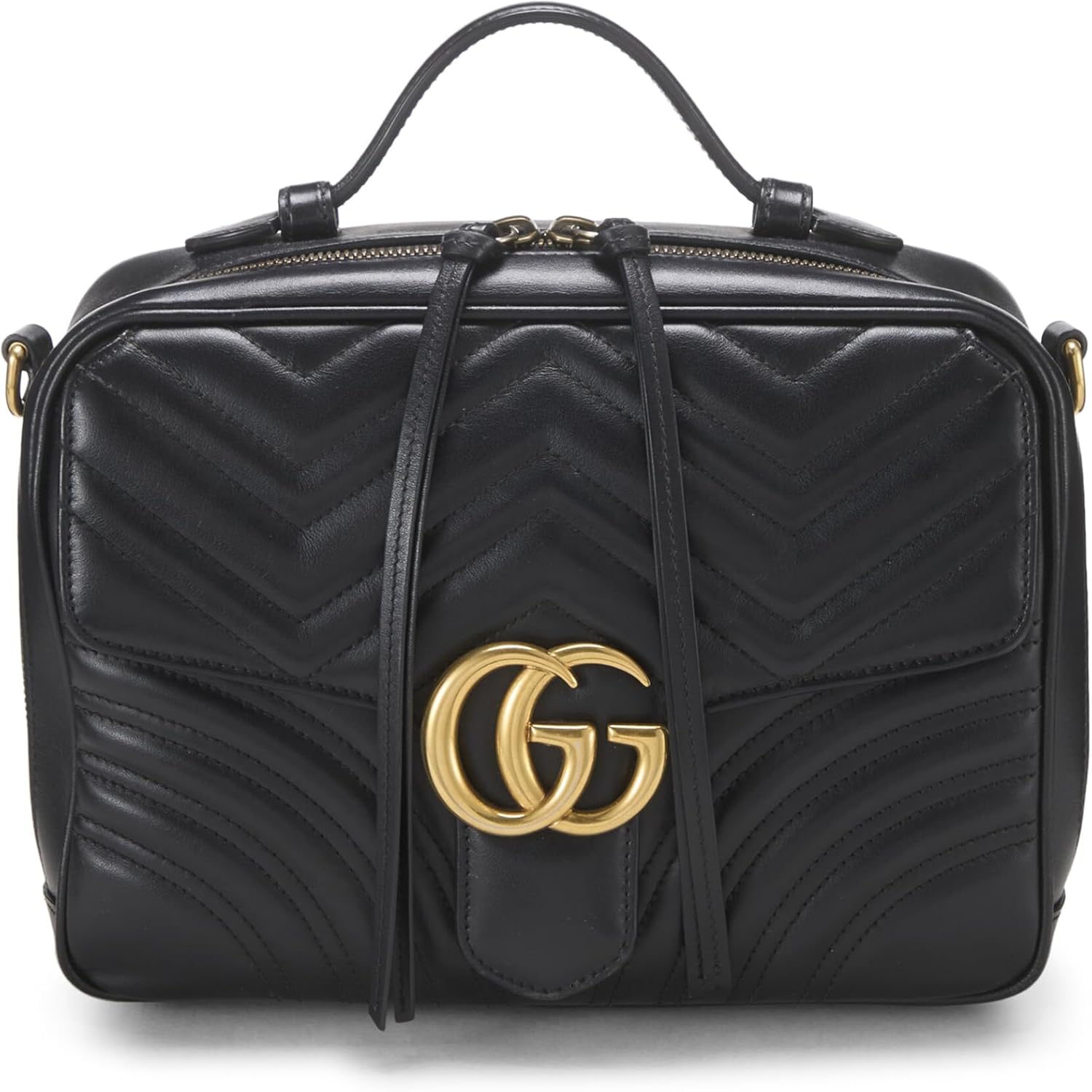 Gucci, Black Leather GG Marmont Top Handle Shoulder Bag Small, Black