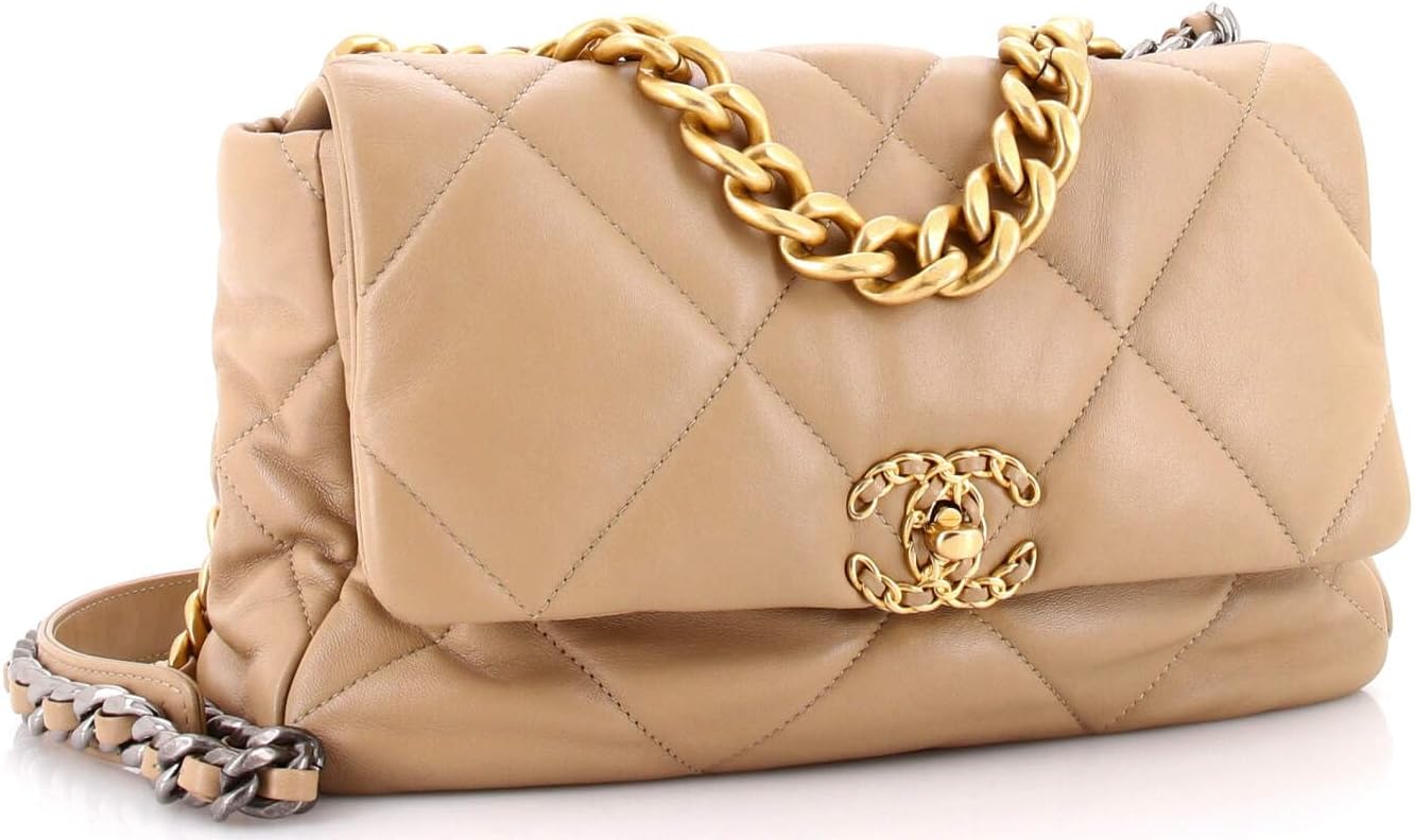 Chanel, 19 Flap Bag Quilted Leather Large, Neutral