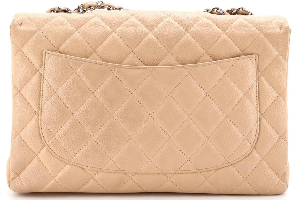 Chanel, Classic Single Flap Bag Quilted Caviar Jumbo, Neutral