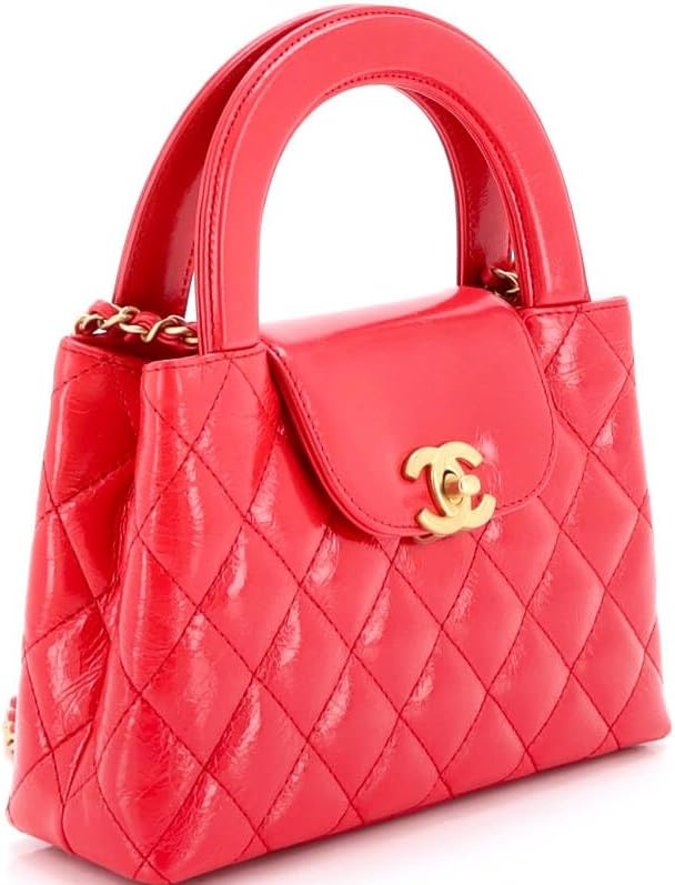 Chanel, Kelly Top Handle Shopping Bag Quilted Shiny Aged Calfskin Mini, Red