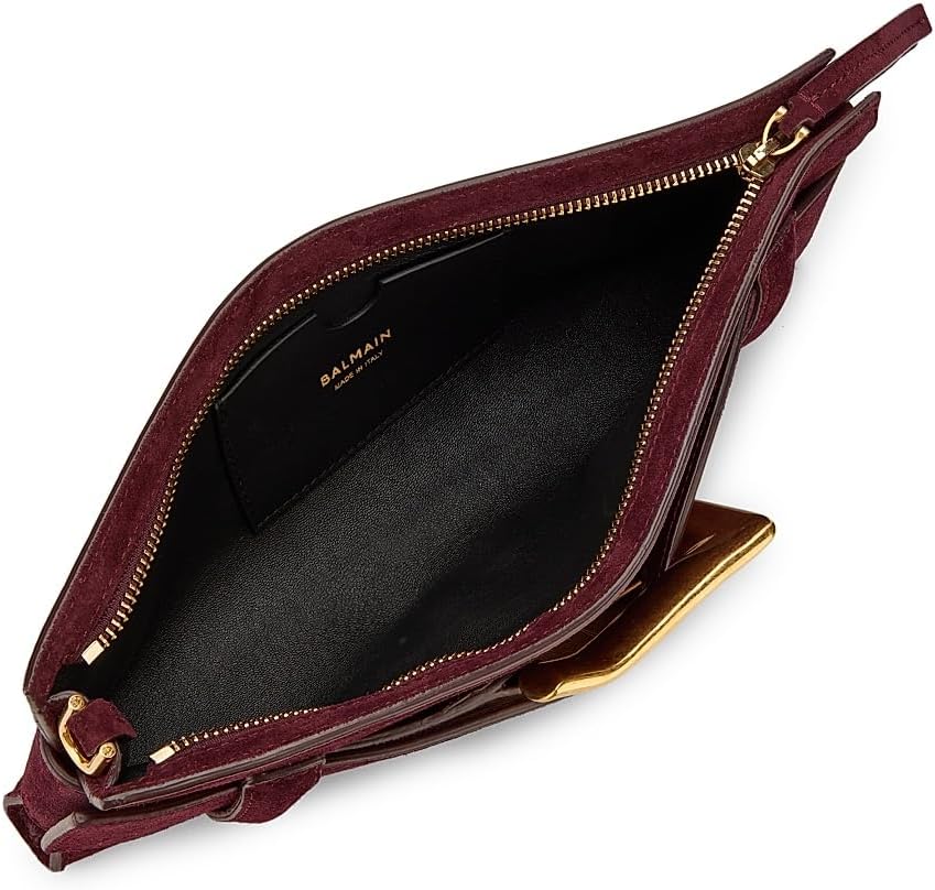 Balmain, Mini Anthem Suede Clutch Bag, Bordeaux