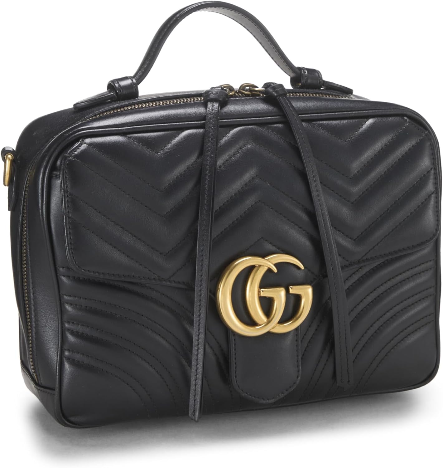 Gucci, Black Leather GG Marmont Top Handle Shoulder Bag Small, Black