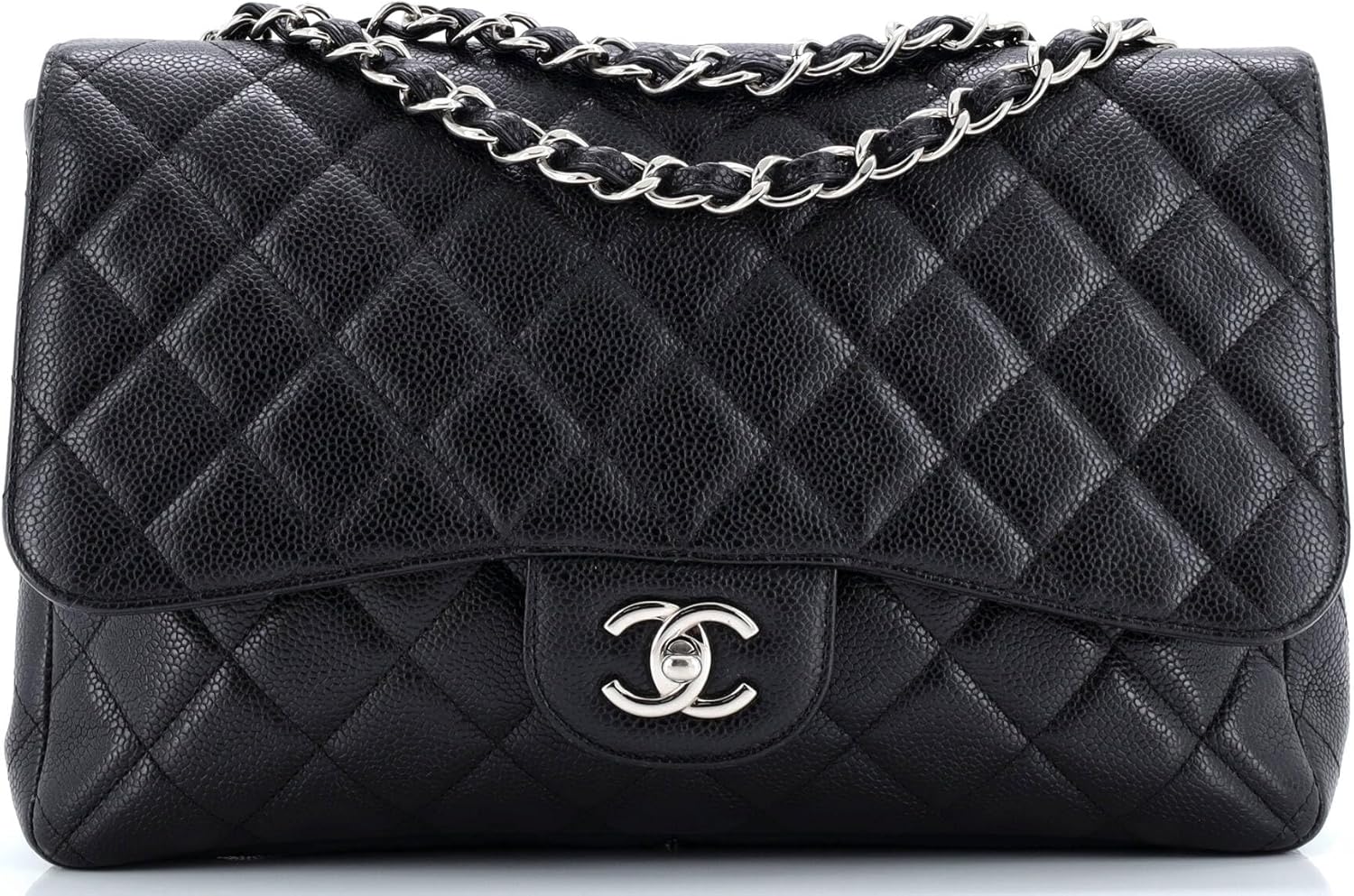 Chanel, Classic Single Flap Bag Quilted Caviar Jumbo, Black