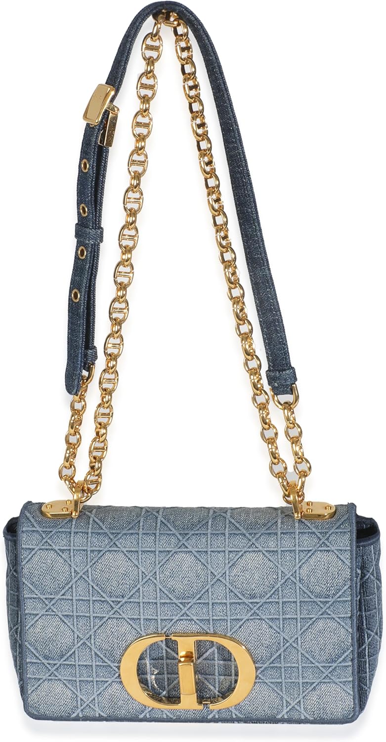 Dior, Blue Denim Cannage Small Caro Bag, Blue
