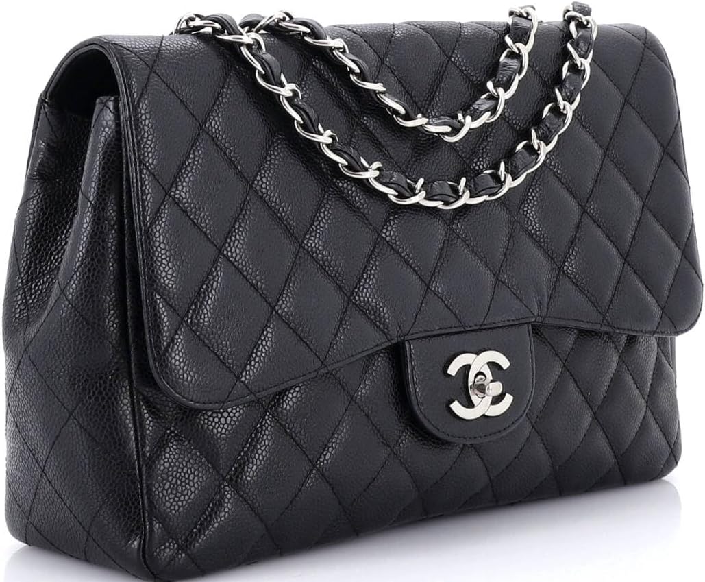 Chanel, Classic Single Flap Bag Quilted Caviar Jumbo, Black