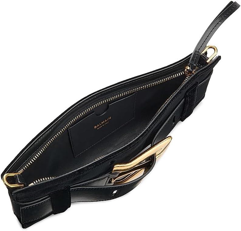 Balmain, Anthem Velvet Clutch Bag, Noir