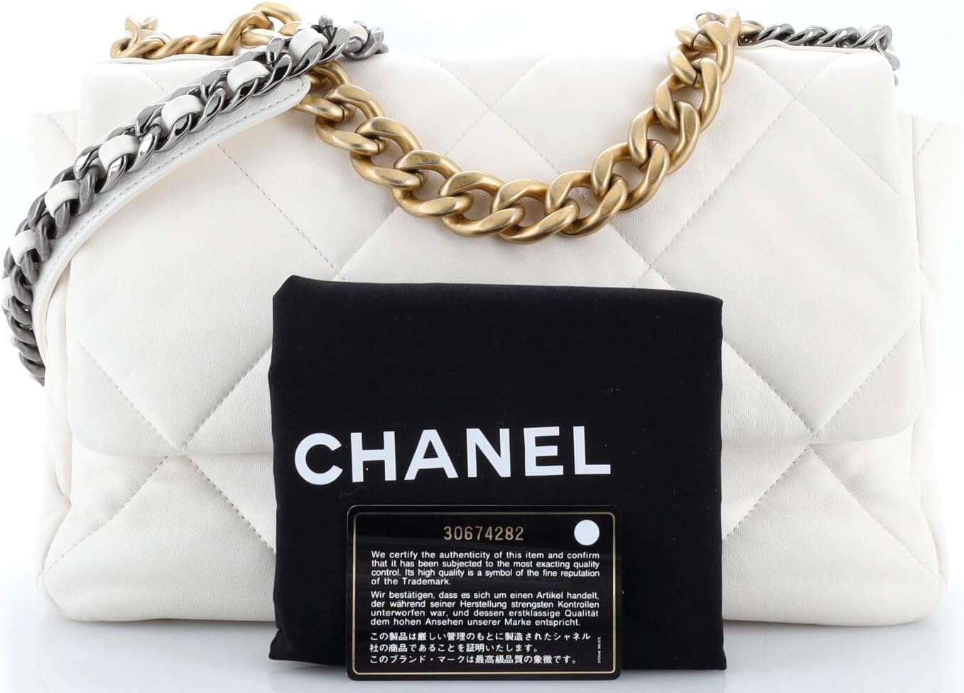 Chanel, 19 Flap Bag Quilted Leather Large, White