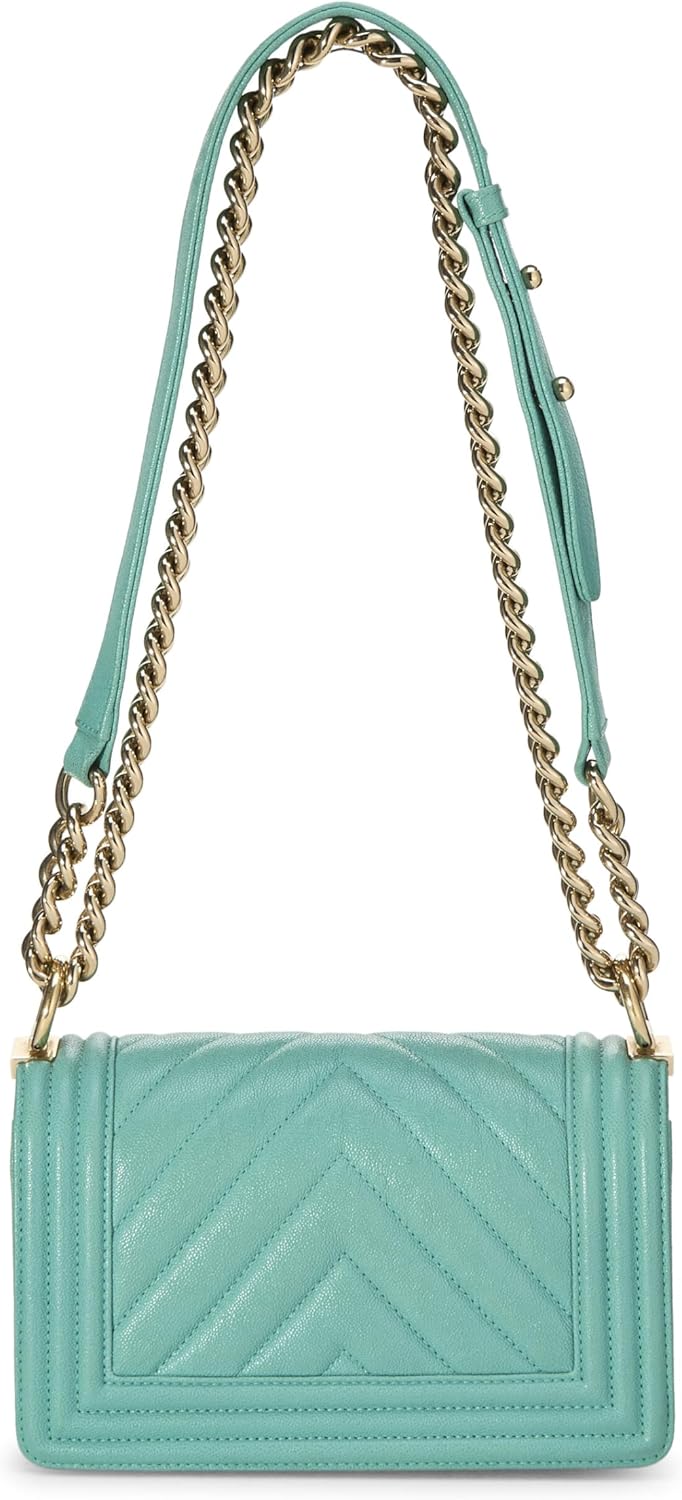 Chanel, Green Quilted Caviar Boy Small, Green