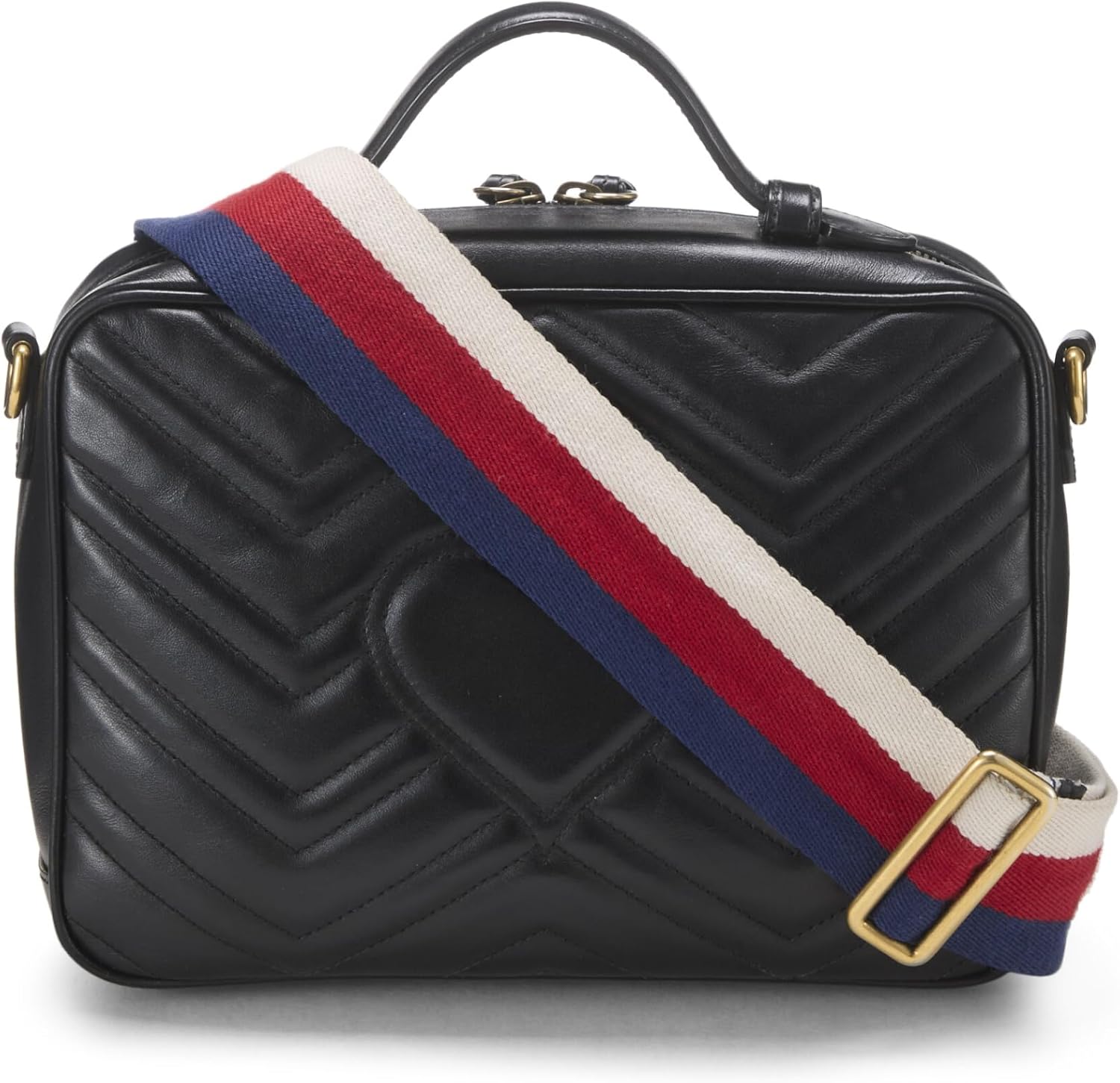 Gucci, Black Leather GG Marmont Top Handle Shoulder Bag Small, Black