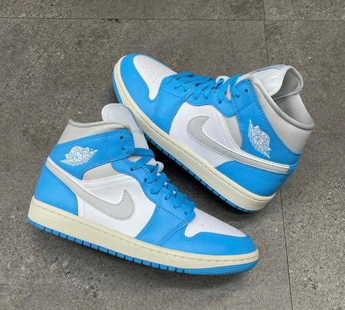 Nike Air Jordan 1 Mid Dark Powder Blue White Grey BQ6472-400 Women's Size
