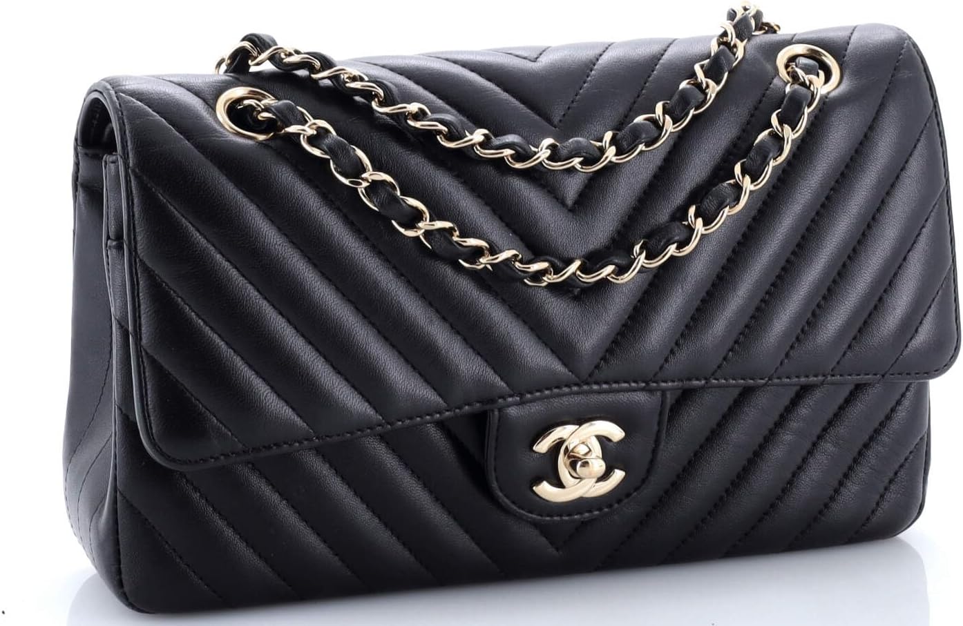 Chanel, Classic Double Flap Bag Chevron Lambskin Medium, Black