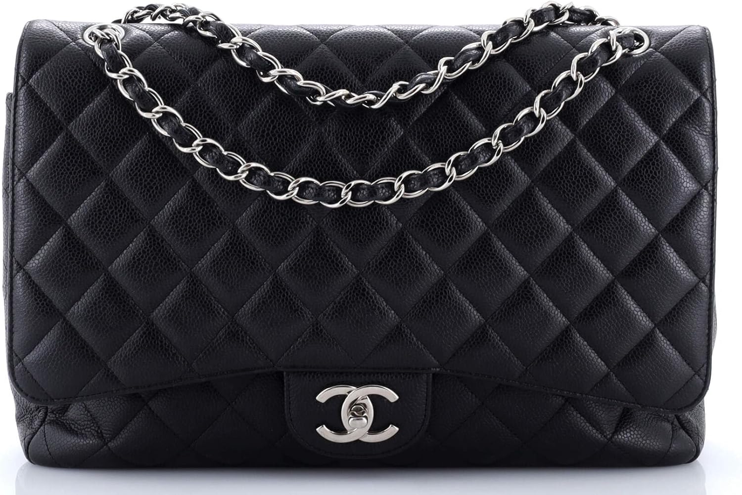 Chanel, Classic Double Flap Bag Quilted Caviar Maxi, Black