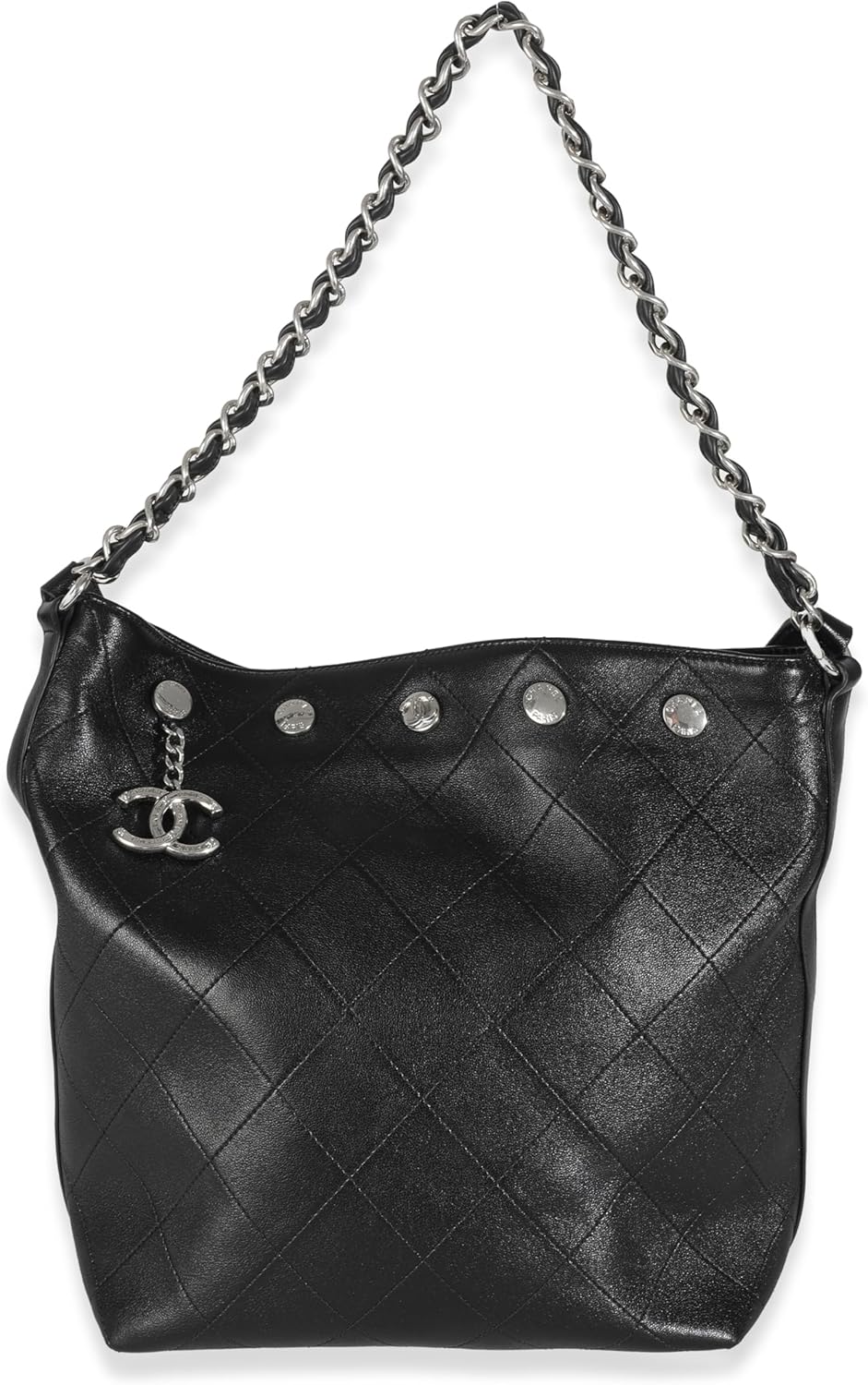 Chanel, Black Quilted Calfskin CC Large Button Bucket Bag, Black