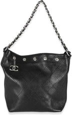 Chanel, Black Quilted Calfskin CC Large Button Bucket Bag, Black