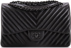 Chanel, So Black Classic Double Flap Bag Chevron Lambskin Jumbo, Black