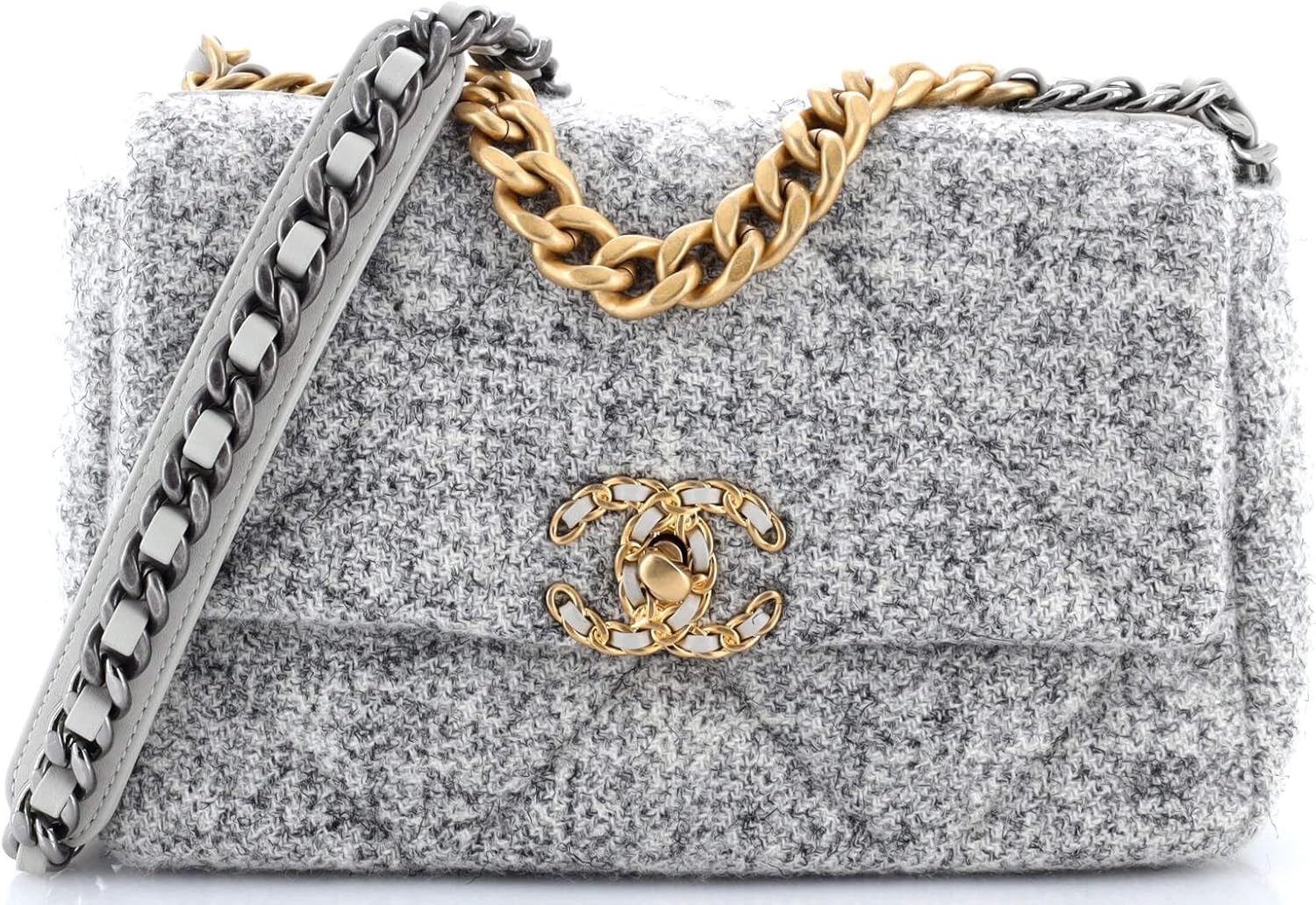 Chanel, 19 Flap Bag Quilted Tweed Medium, Gray