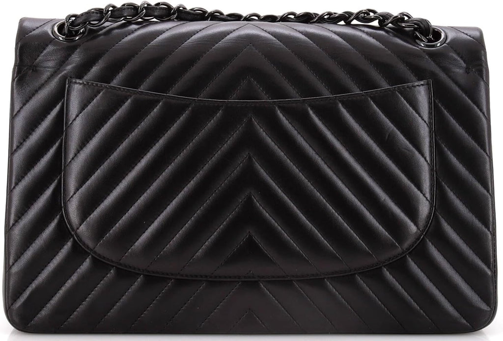 Chanel, So Black Classic Double Flap Bag Chevron Lambskin Jumbo, Black