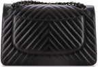 Chanel, So Black Classic Double Flap Bag Chevron Lambskin Jumbo, Black