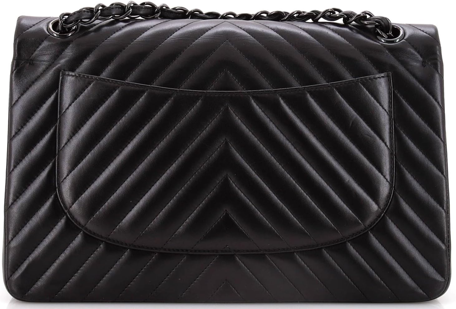 Chanel, So Black Classic Double Flap Bag Chevron Lambskin Jumbo, Black
