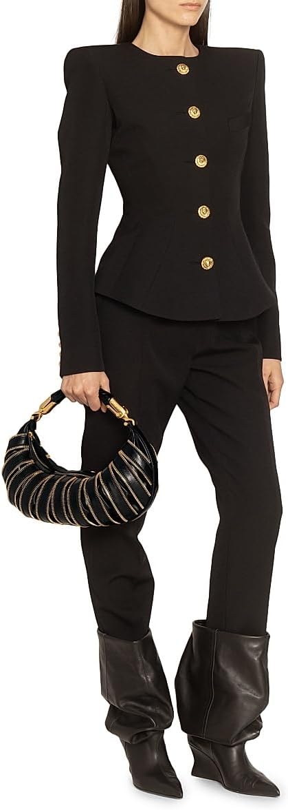 Balmain, Medium Ebene Leather Top Handle Bag, Noir