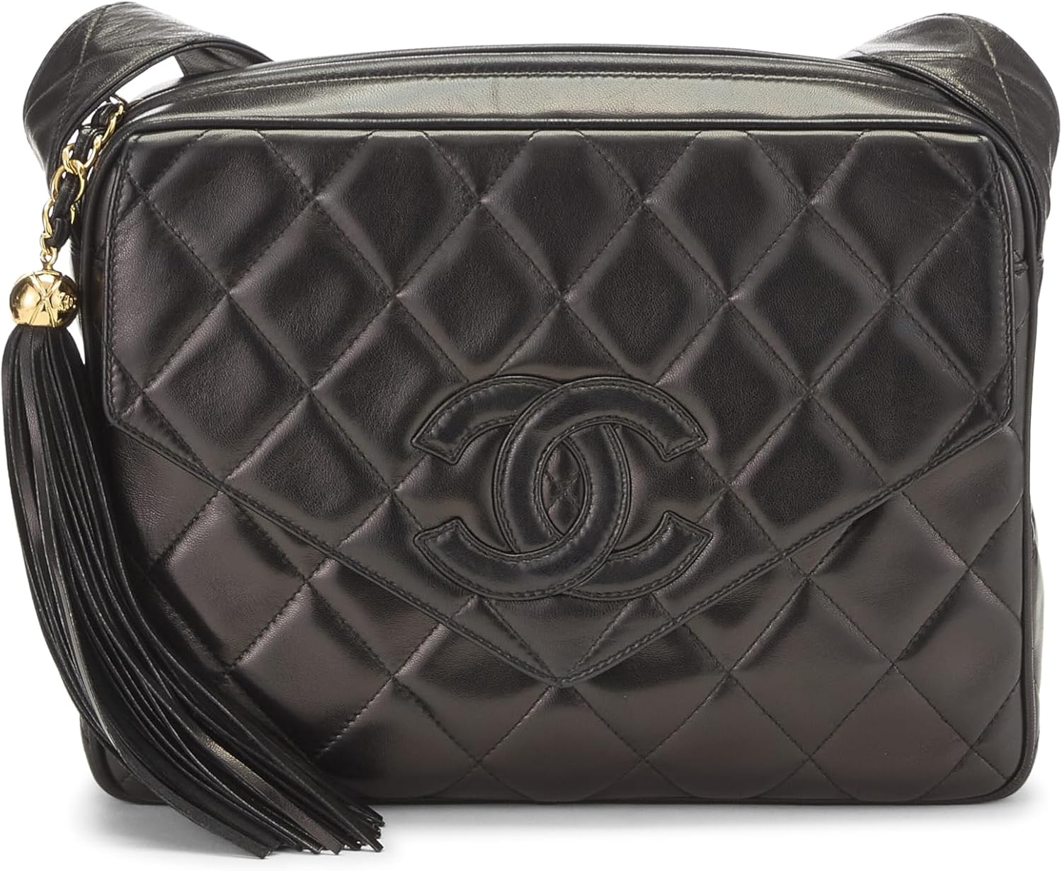 Chanel, Black Quilted Lambskin Envelope Flap Shoulder Bag, Black