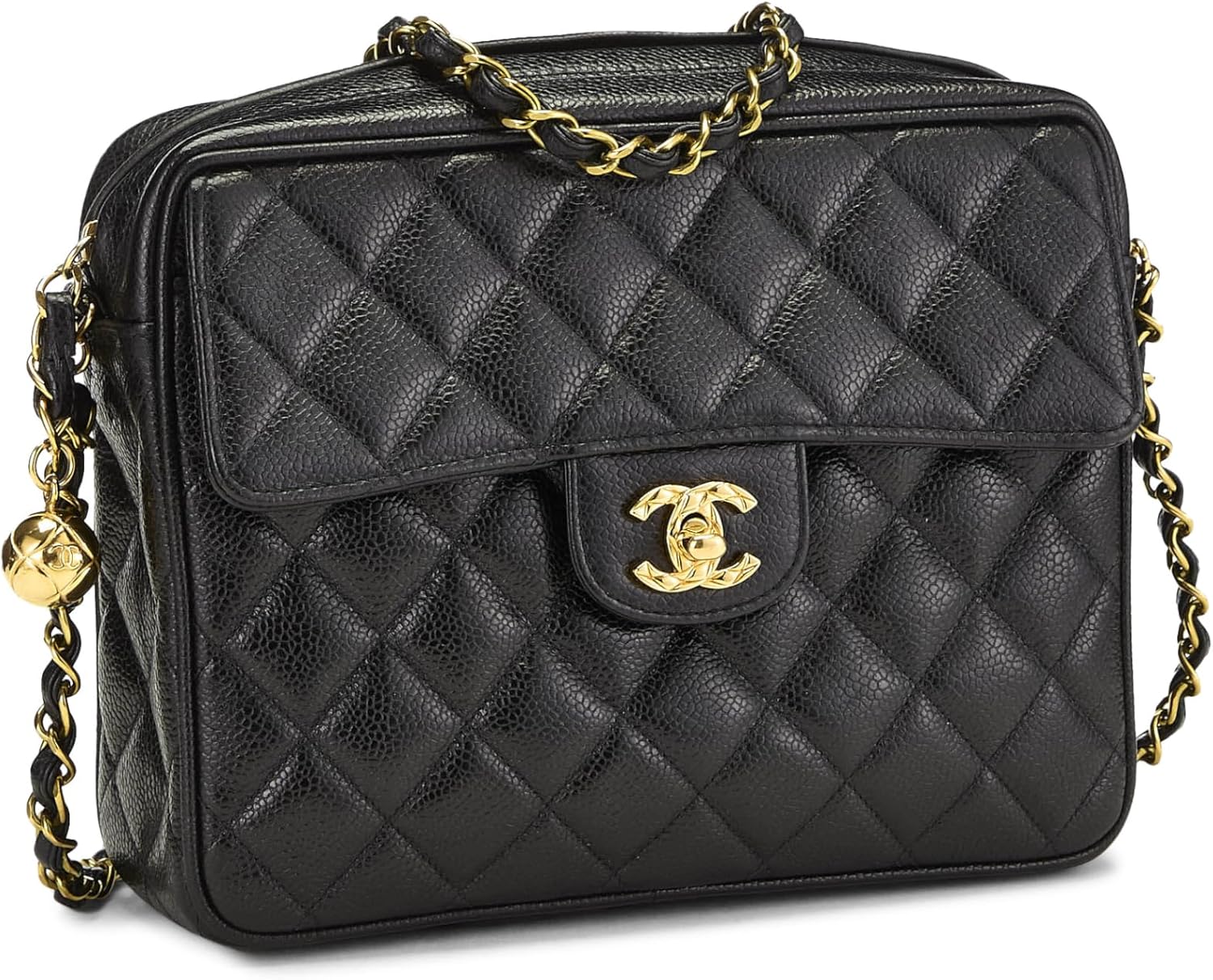 Chanel, Black Quilted Caviar Pocket Camera Bag Medium, Black