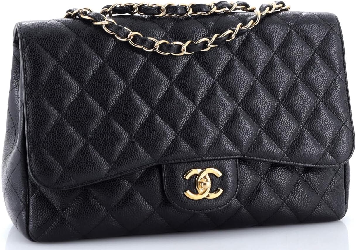 Chanel, Classic Single Flap Bag Quilted Caviar Jumbo, Black