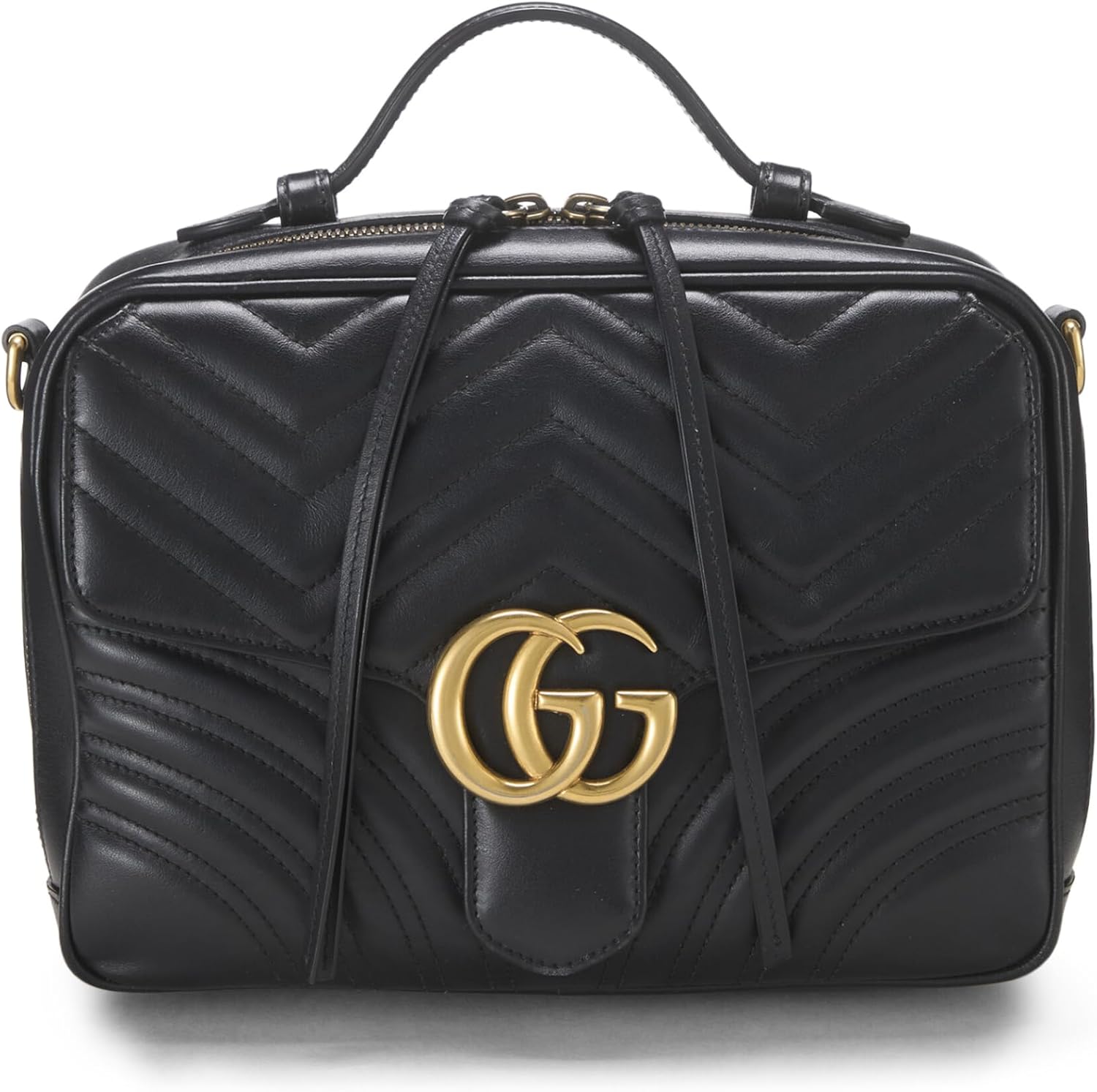 Gucci, Black Leather GG Marmont Top Handle Shoulder Bag Small, Black