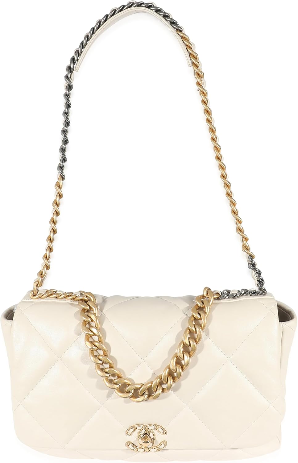 Chanel, vory Shiny Quilted Lambskin Maxi 19 Flap Bag, Beige