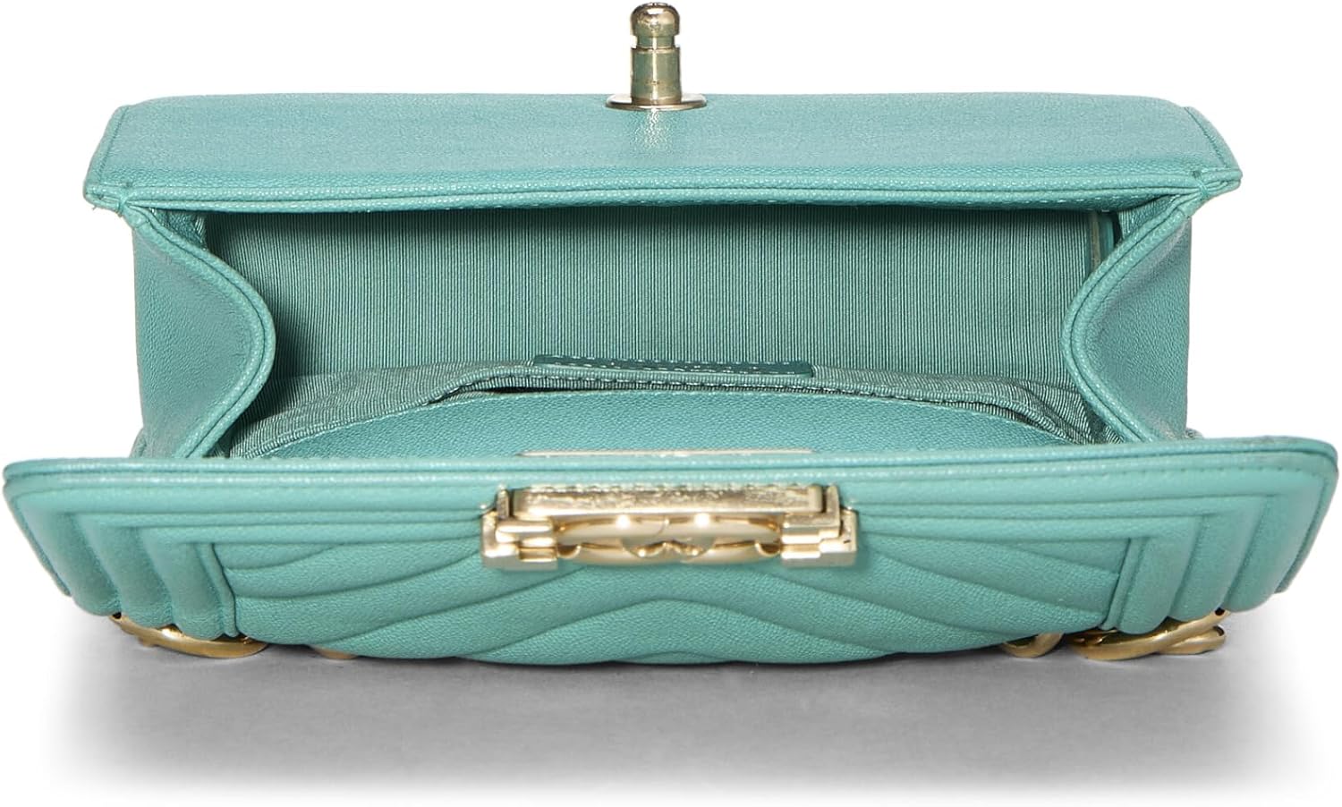 Chanel, Green Quilted Caviar Boy Small, Green