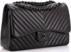 Chanel, So Black Classic Double Flap Bag Chevron Lambskin Jumbo, Black