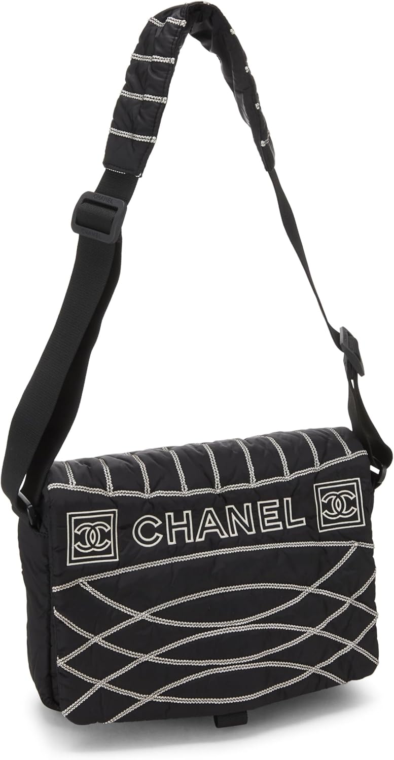 Chanel, Black Quilted Nylon Sportline Messenger Bag, Black