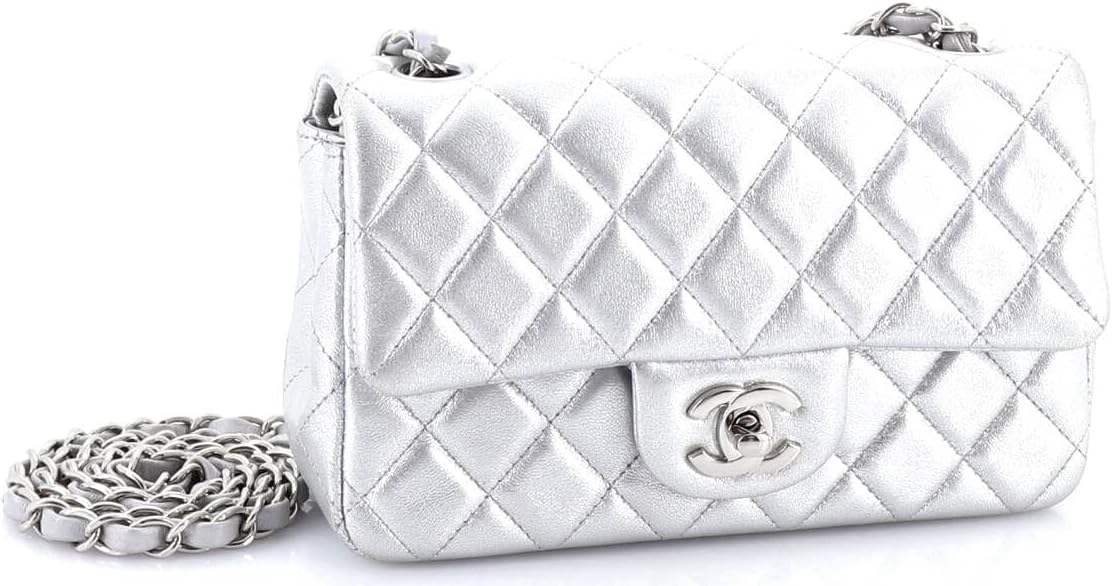 Chanel, Classic Single Flap Bag Quilted Metallic Lambskin Mini, Silver
